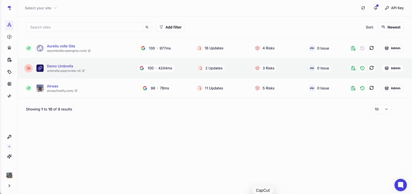 Automate WordPress plugin updates. GIF showing alerting system in WP Umbrella