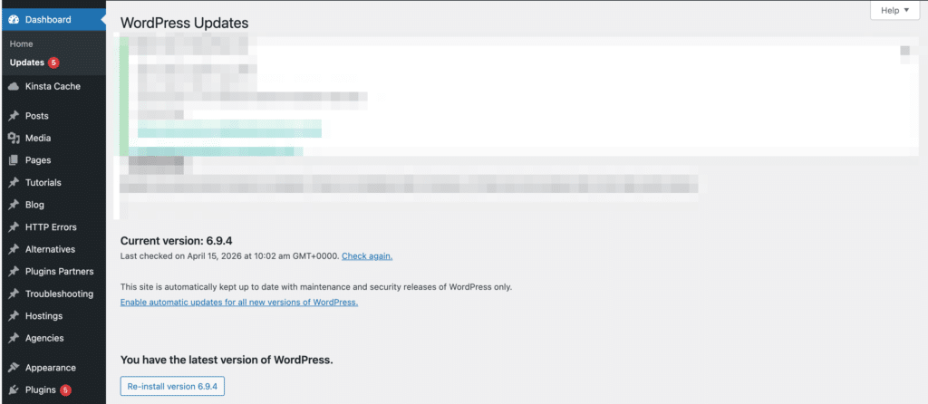 How to Update WordPress Core: Use the dashboard
