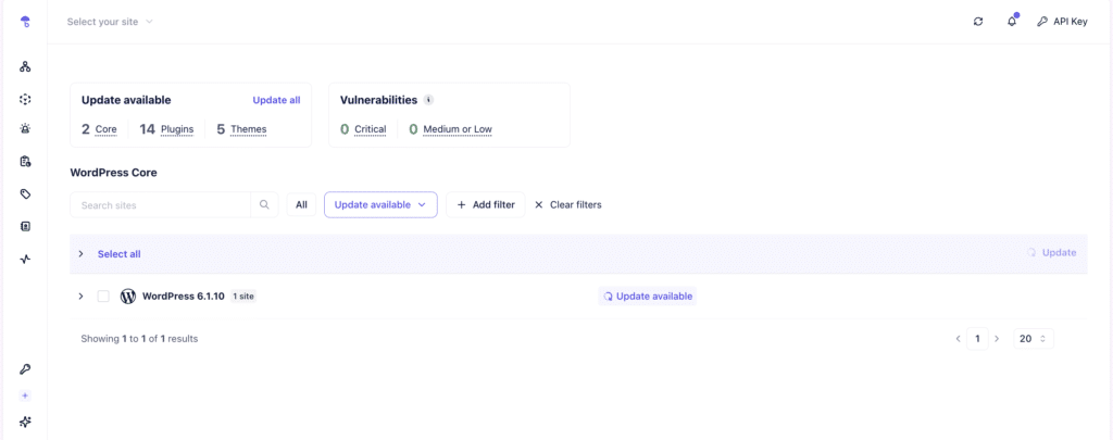 WordPress core update using the WP Umbrella plugin.