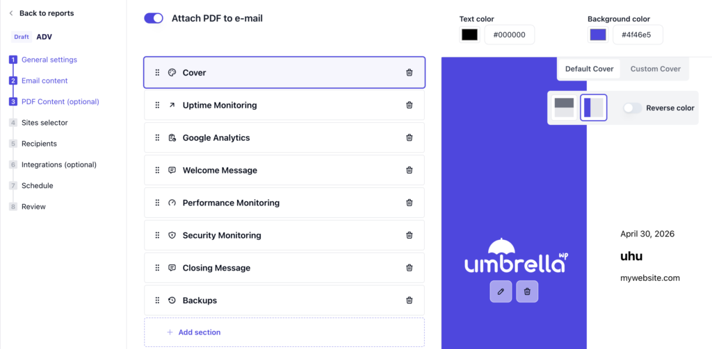 reporting feature of WP Umbrella